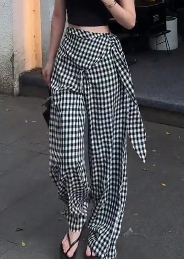 Plaid Waist High Pants Cotton Design Black Summer Original White FashionChic