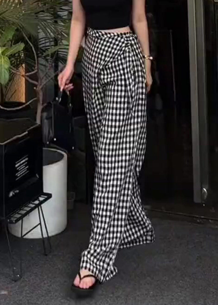 Plaid Waist High Pants Cotton Design Black Summer Original White FashionChic