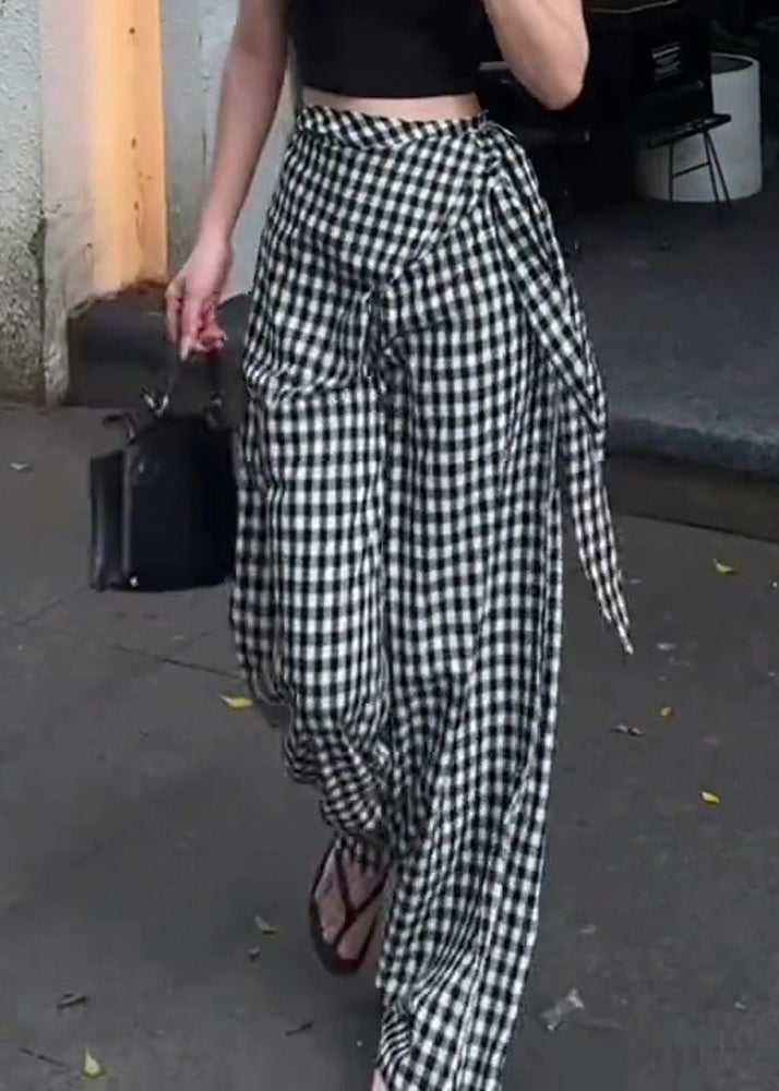 Plaid Waist High Pants Cotton Design Black Summer Original White FashionChic