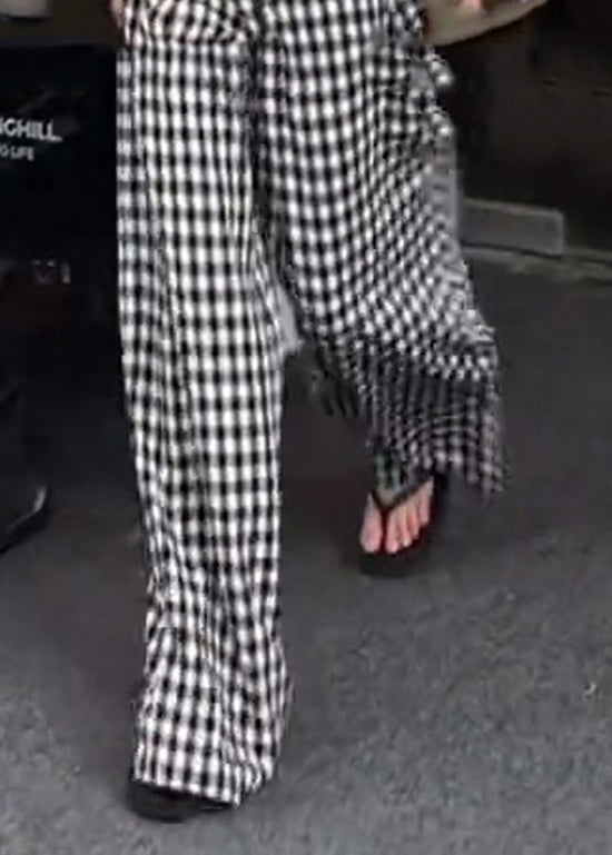 Plaid Waist High Pants Cotton Design Black Summer Original White FashionChic