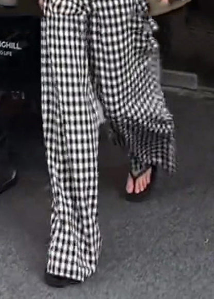 Plaid Waist High Pants Cotton Design Black Summer Original White FashionChic