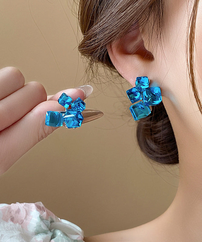 Design Cube Blue Crystal Sugar Stud Alloy Original Asymmetrical FashionChic