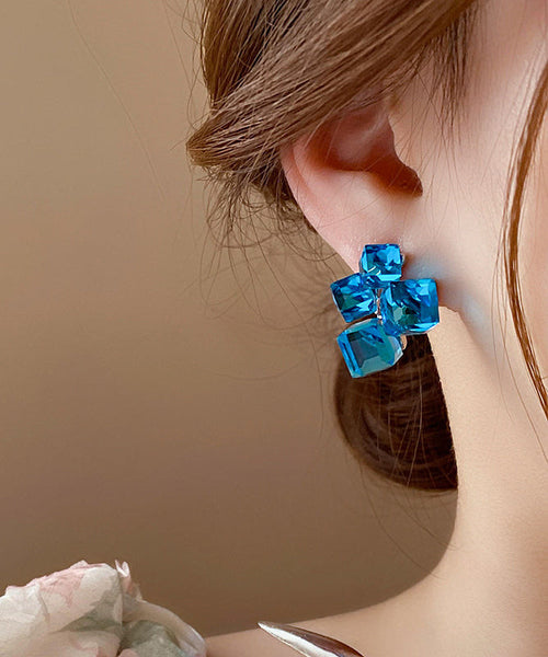 Design Cube Blue Crystal Sugar Stud Alloy Original Asymmetrical FashionChic