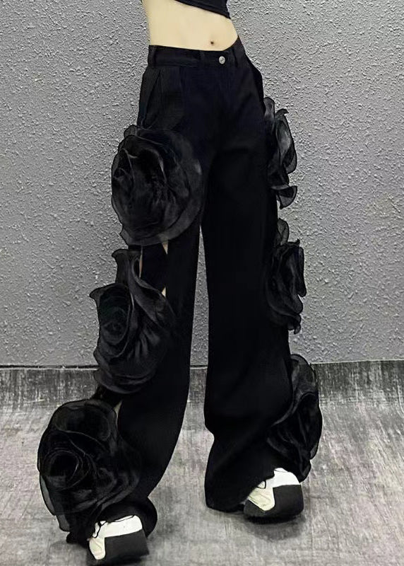 Original Design Blue Hollow Out Floral Denim Wide Leg Pants Fall RI035 ABC