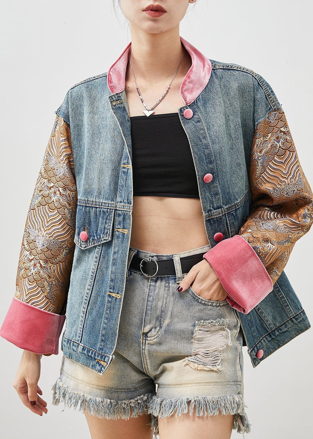 Original Design Blue Oversized Patchwork Denim Jacket Spring YU1060 Ada Fashion