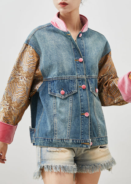 Original Design Blue Oversized Patchwork Denim Jacket Spring YU1060 Ada Fashion