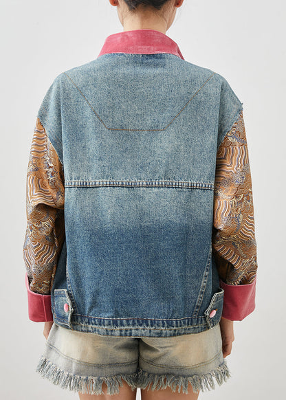 Original Design Blue Oversized Patchwork Denim Jacket Spring YU1060 Ada Fashion