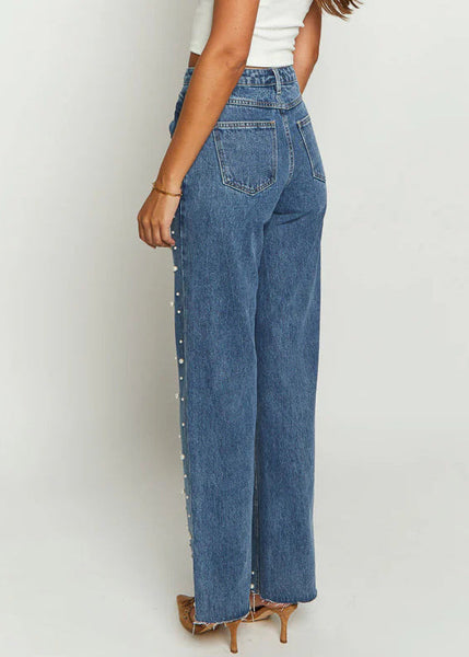 Original Spring Design Denim Bead Blue Nail Pants Pockets FashionChic