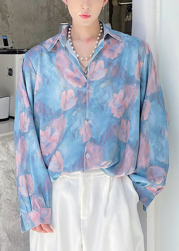 Original Design Blue Print Men Hawaiian Shirts Long Sleeves HG036 Men-Silk-MENLTP240725