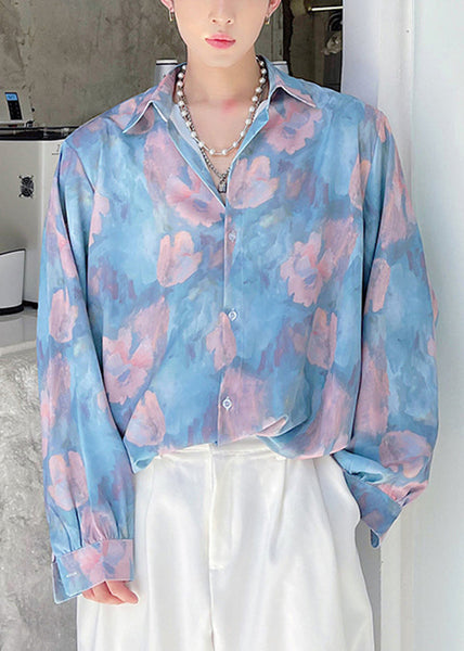 Original Design Blue Print Men Hawaiian Shirts Long Sleeves HG036 Men-Silk-MENLTP240725