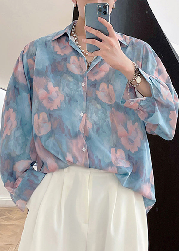 Original Design Blue Print Men Hawaiian Shirts Long Sleeves HG036 Men-Silk-MENLTP240725