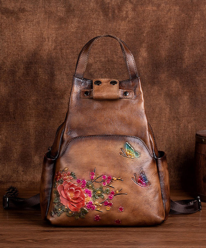 Original Design Brown Cowhide Embossed Backpack Bag HJ1016 Ada Fashion