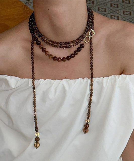 Original Design Chocolate Alloy Crystal Beadin Gratuated Bead Necklace YU001 ABC