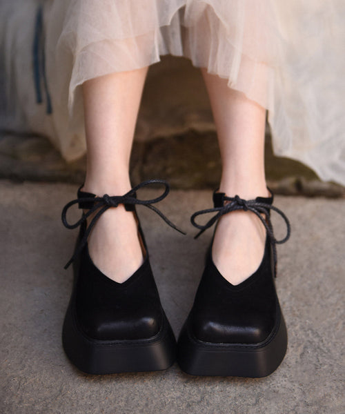 Design Original Platform Coffee Leather Cowhide Lace Shoes Up FashionChic