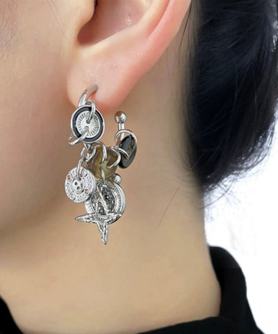 Hoop Earrings Metal Original Design Coffee Star Button FashionChic