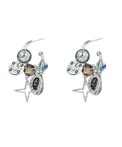Hoop Earrings Metal Original Design Coffee Star Button FashionChic