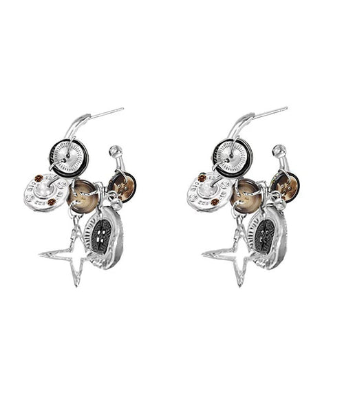 Hoop Earrings Metal Original Design Coffee Star Button FashionChic