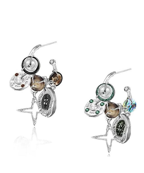 Hoop Earrings Metal Original Design Coffee Star Button FashionChic