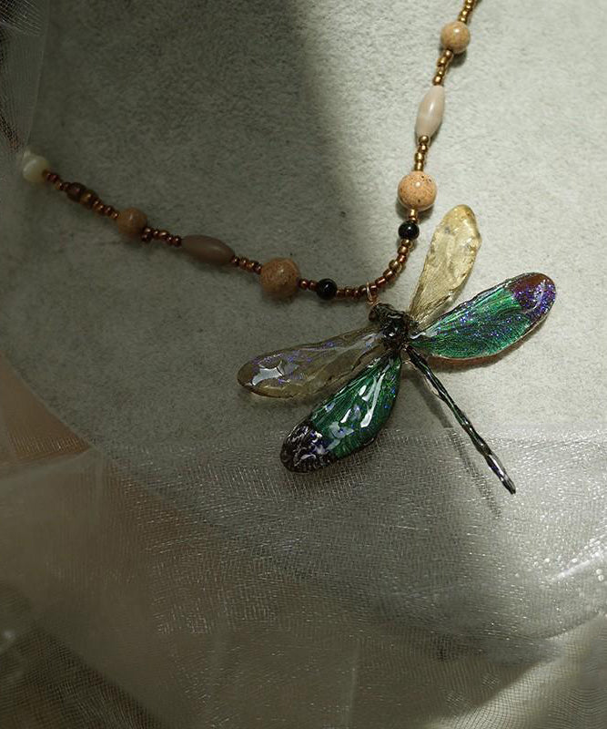 Original Design Colorblock Beading Dragonfly Pendant Necklace QJ052 JEW-NLC241021