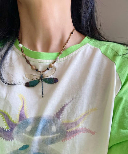 Original Design Colorblock Beading Dragonfly Pendant Necklace QJ052 JEW-NLC241021