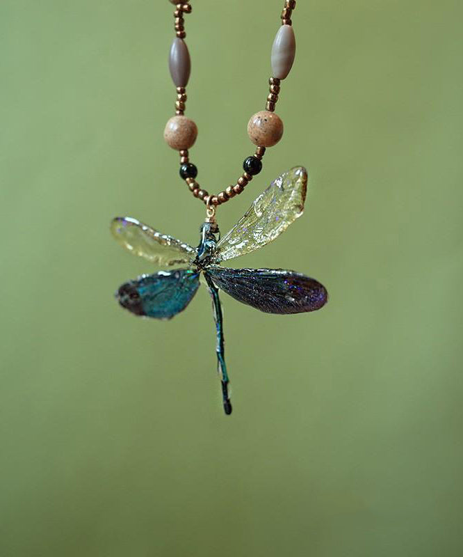 Original Design Colorblock Beading Dragonfly Pendant Necklace QJ052 JEW-NLC241021