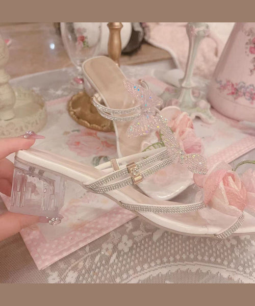 Original Slide Sandals Peep Zircon Butterfly Design Toe Flower FashionChic