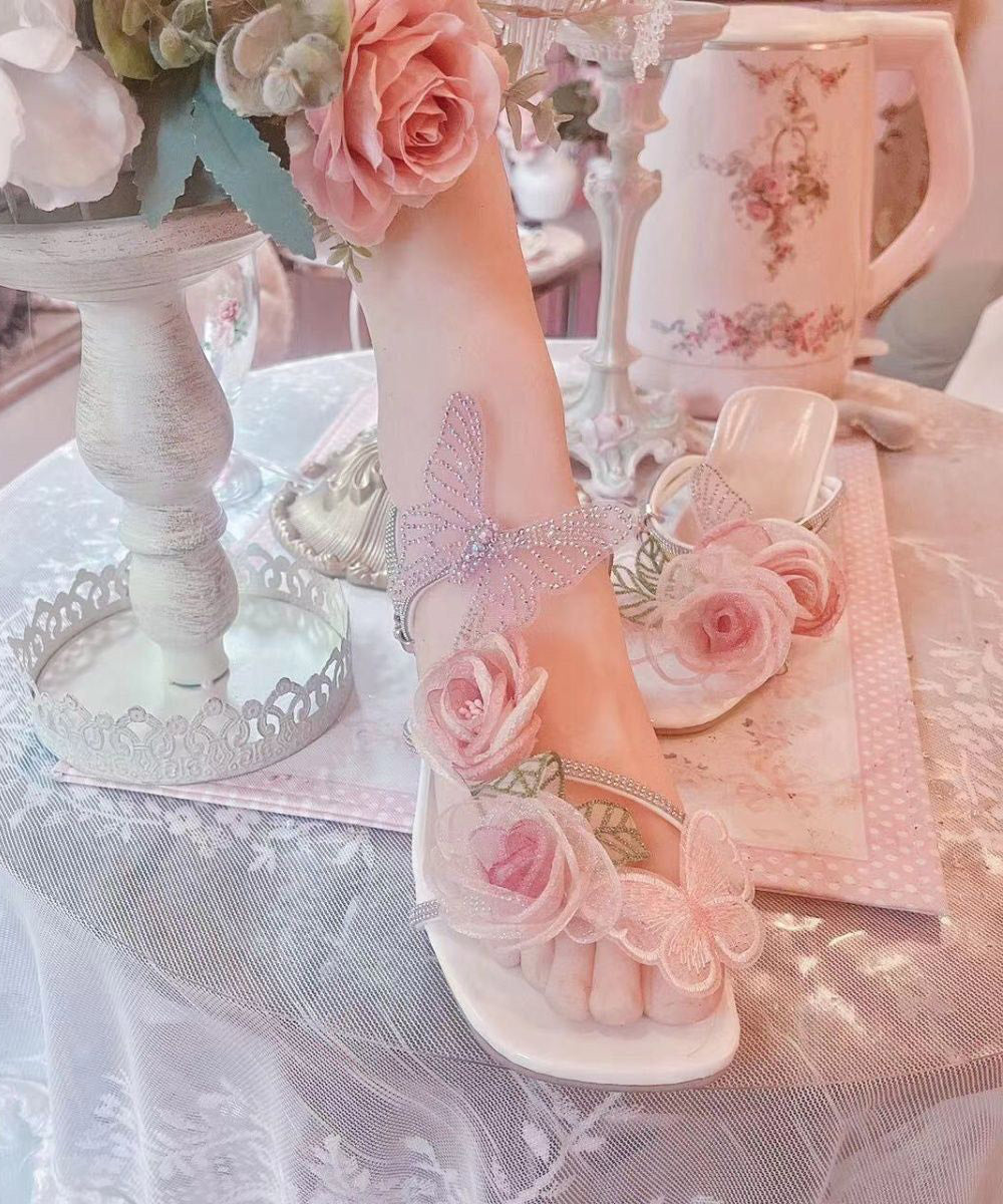 Original Slide Sandals Peep Zircon Butterfly Design Toe Flower FashionChic