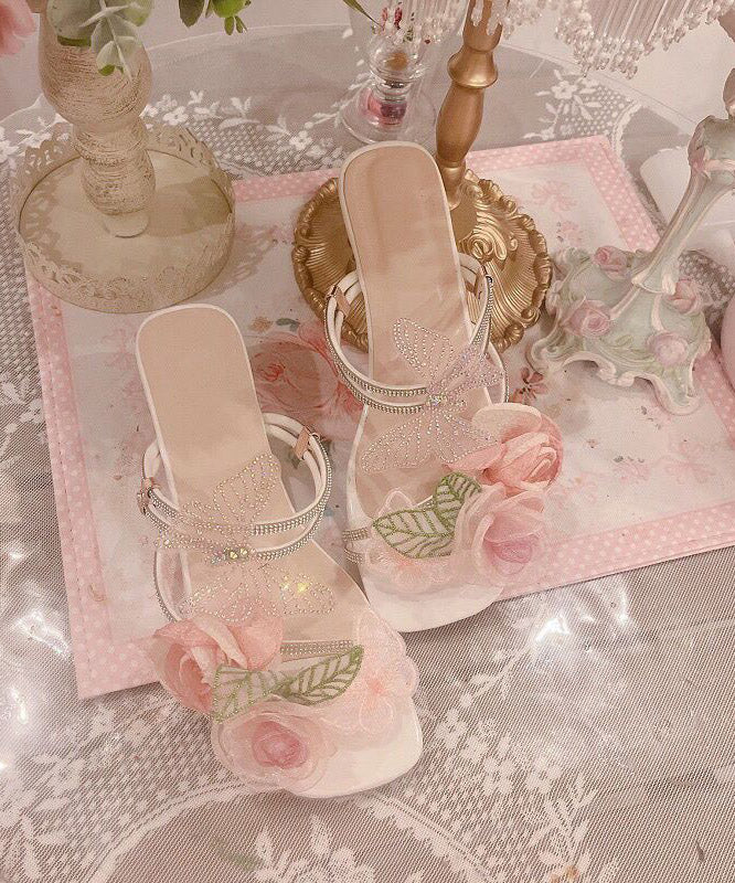 Original Slide Sandals Peep Zircon Butterfly Design Toe Flower FashionChic