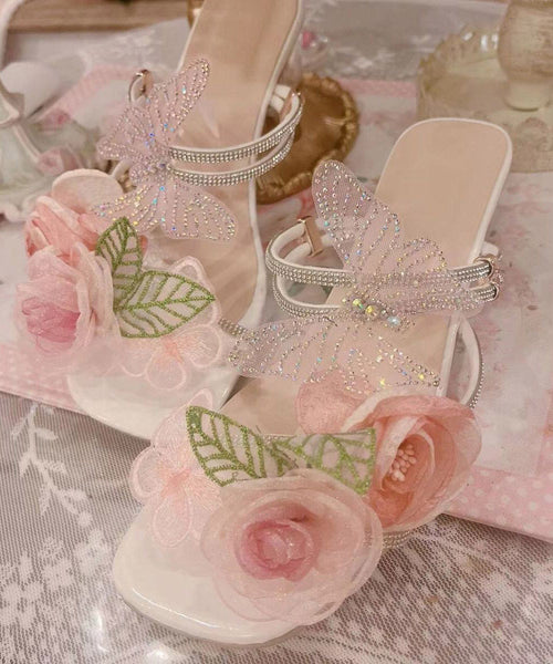 Original Slide Sandals Peep Zircon Butterfly Design Toe Flower FashionChic
