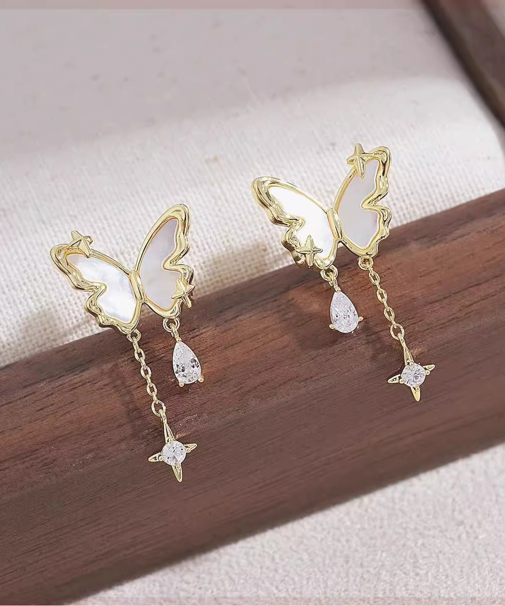 Original Design Gold Alloy Pearl Butterfly Star Tassel Drop Earrings WH048 JEW-EAR241116