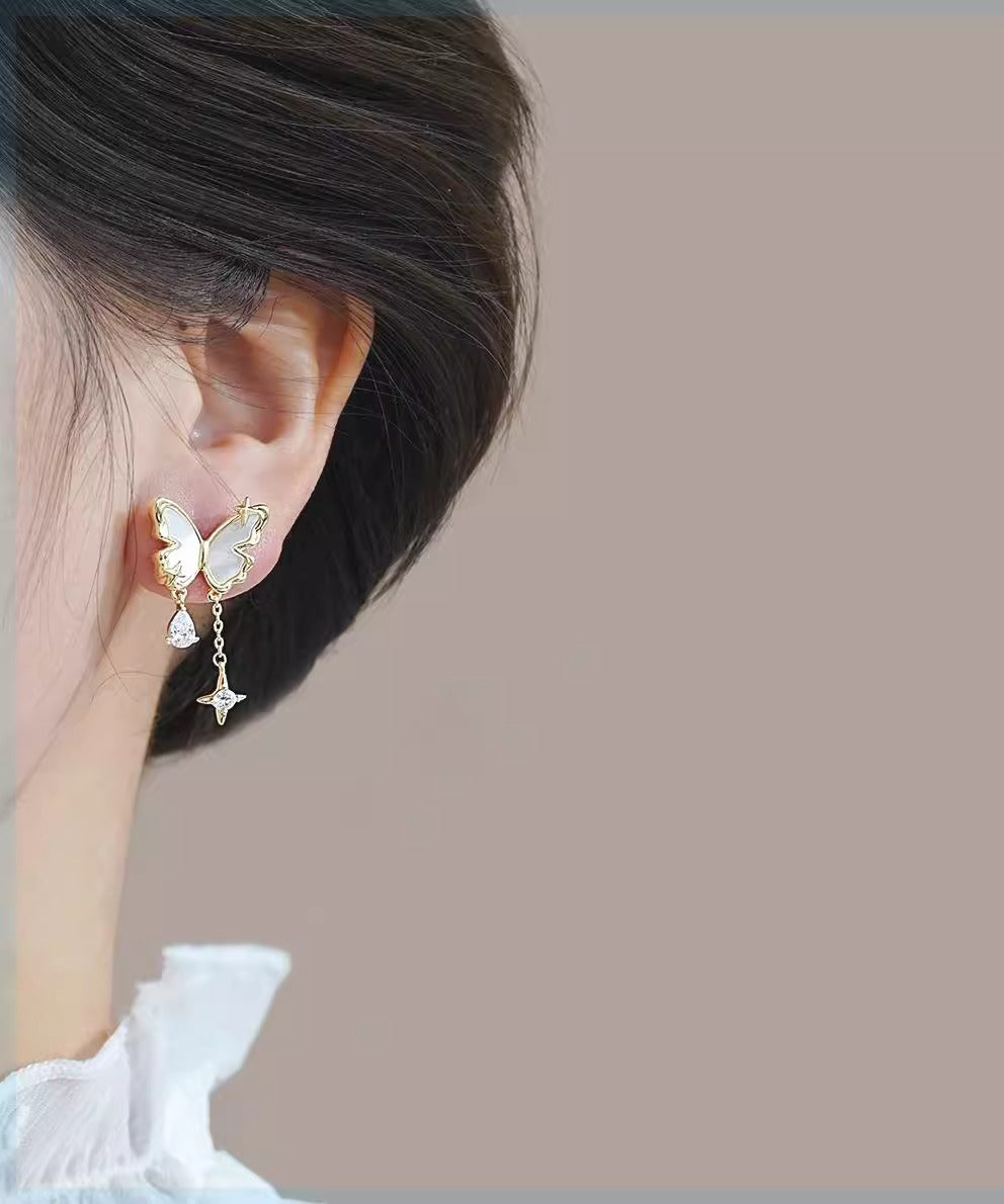 Original Design Gold Alloy Pearl Butterfly Star Tassel Drop Earrings WH048 JEW-EAR241116