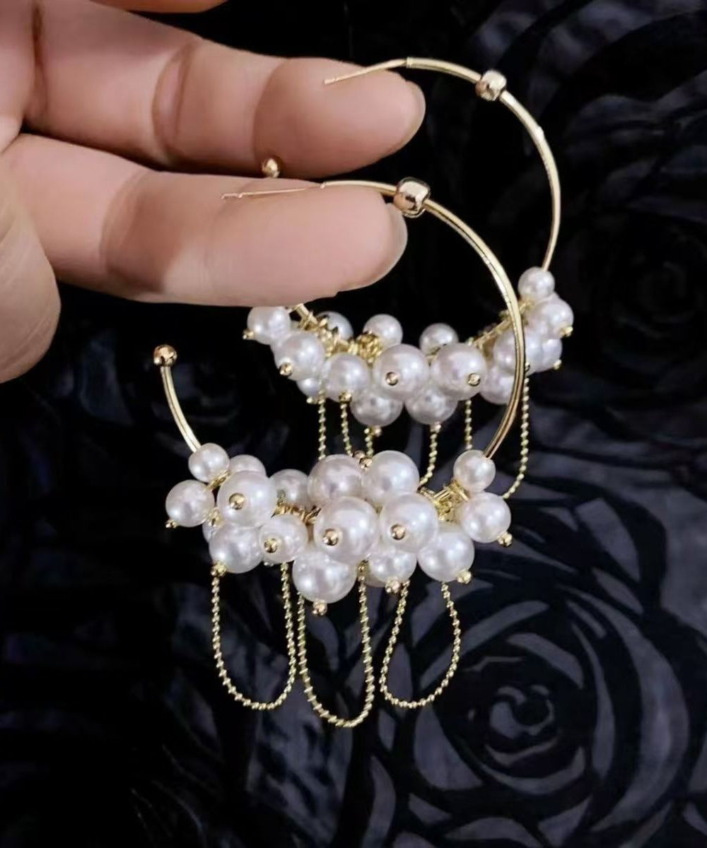 Original Design Gold Copper Alloy Pearl Tassel Hoop Earrings EY013 ABC