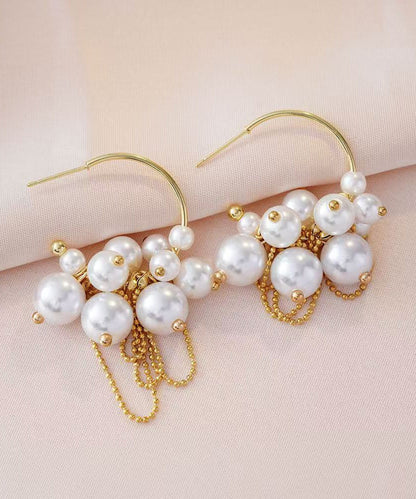 Original Design Gold Copper Alloy Pearl Tassel Hoop Earrings EY013 ABC