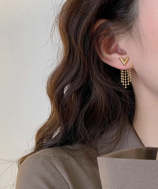 Design Original Earrings Tassel Gold V-Shaped Alloy Drop Copper FashionChic