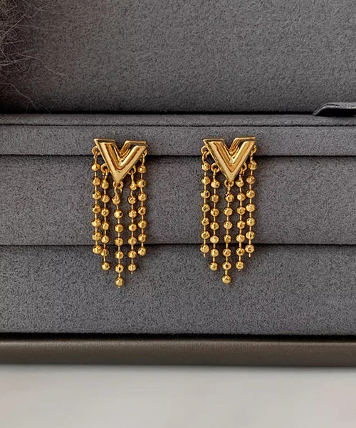 Design Original Earrings Tassel Gold V-Shaped Alloy Drop Copper FashionChic