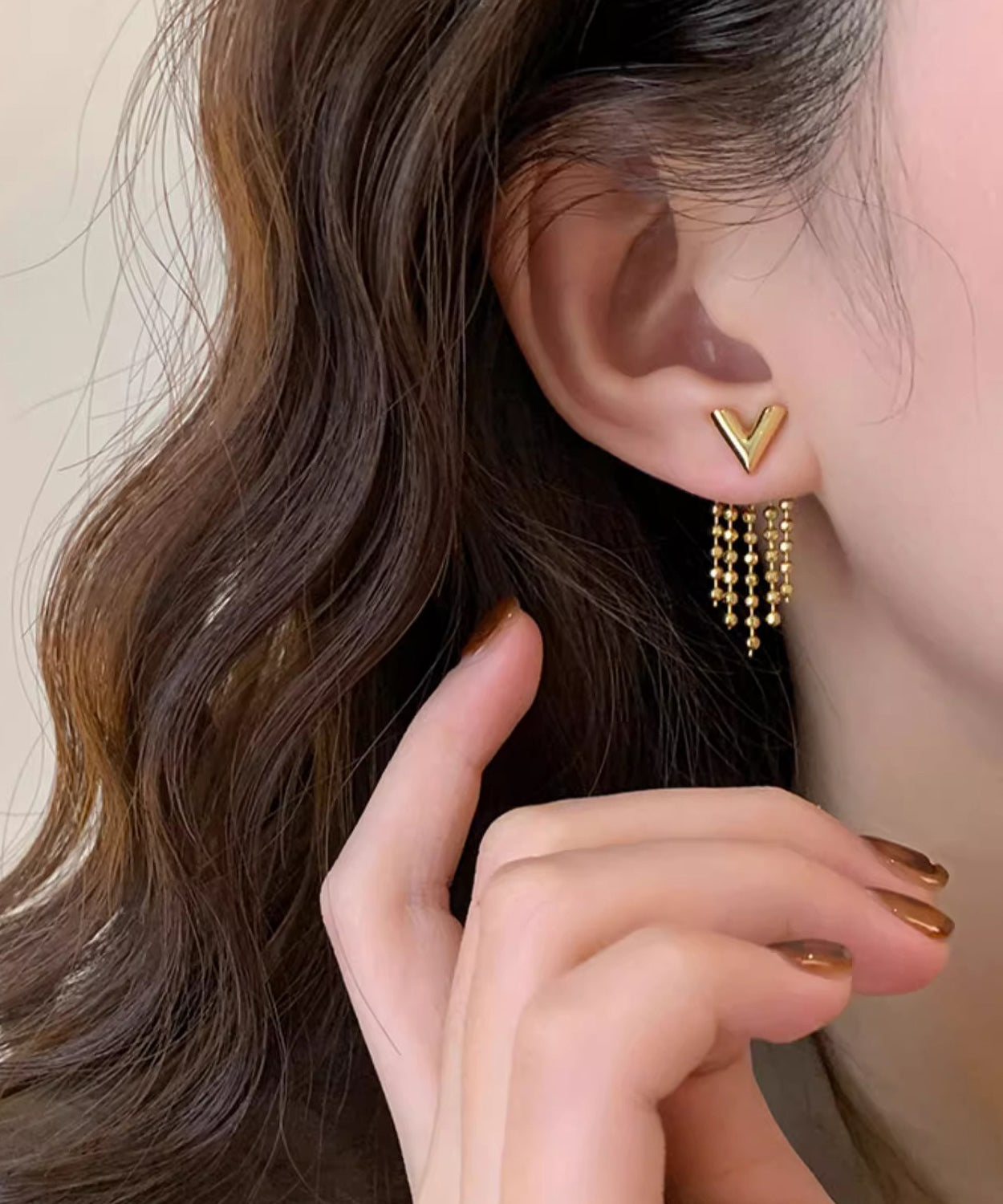 Design Original Earrings Tassel Gold V-Shaped Alloy Drop Copper FashionChic
