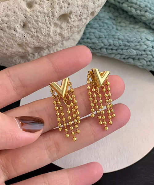 Design Original Earrings Tassel Gold V-Shaped Alloy Drop Copper FashionChic