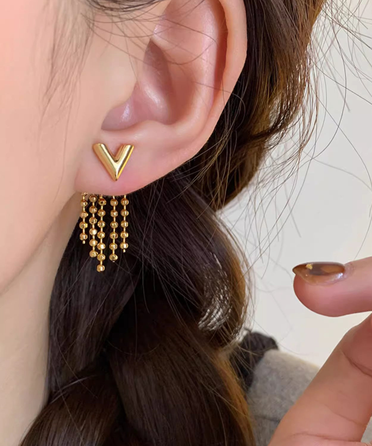 Design Original Earrings Tassel Gold V-Shaped Alloy Drop Copper FashionChic