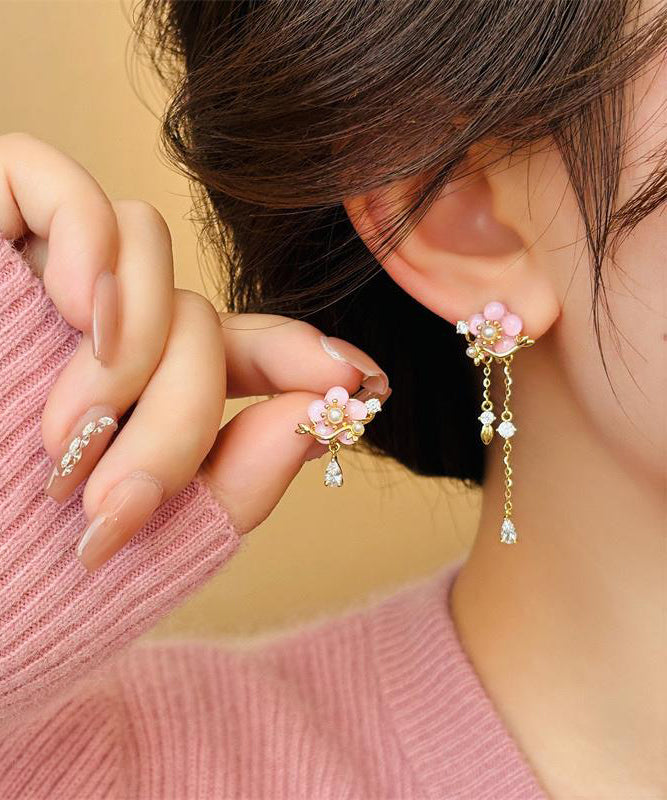 Original Design Gold Copper Alloy Zircon Pearl Resin Asymmetrical Floral Drop Earrings WH053 JEW-EAR241116