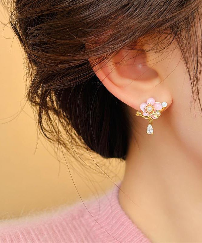 Original Design Gold Copper Alloy Zircon Pearl Resin Asymmetrical Floral Drop Earrings WH053 JEW-EAR241116