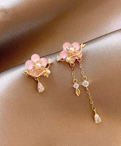 Original Design Gold Copper Alloy Zircon Pearl Resin Asymmetrical Floral Drop Earrings WH053 JEW-EAR241116