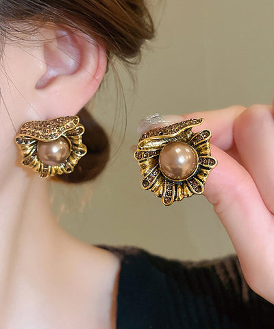 Design Pearl Copper Stud Alloy Zircon Earrings Gold Original FashionChic