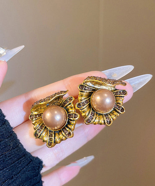 Design Pearl Copper Stud Alloy Zircon Earrings Gold Original FashionChic