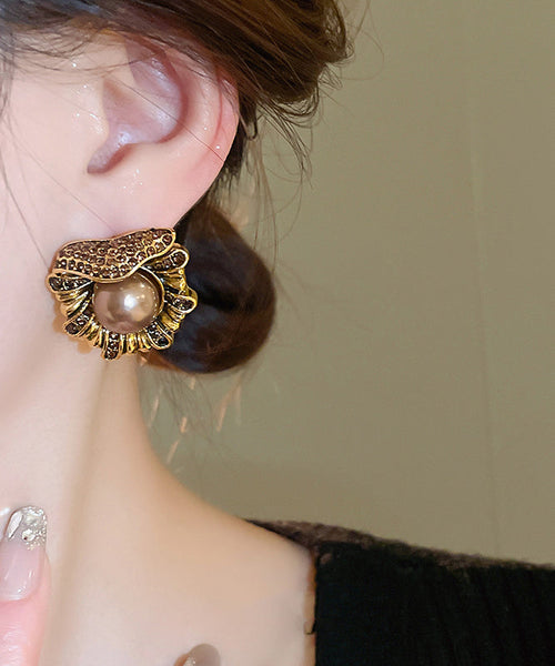 Design Pearl Copper Stud Alloy Zircon Earrings Gold Original FashionChic