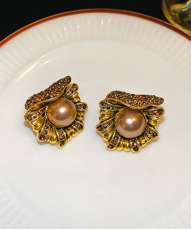 Design Pearl Copper Stud Alloy Zircon Earrings Gold Original FashionChic