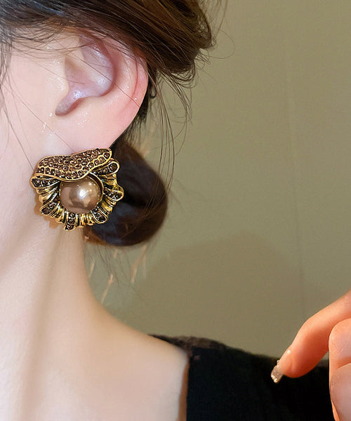Design Pearl Copper Stud Alloy Zircon Earrings Gold Original FashionChic