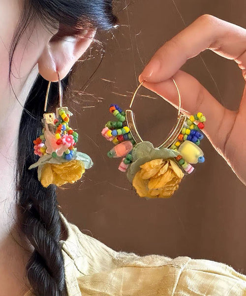 Earrings Design Gold Beads Original Floral Hoop Tulle Copper FashionChic