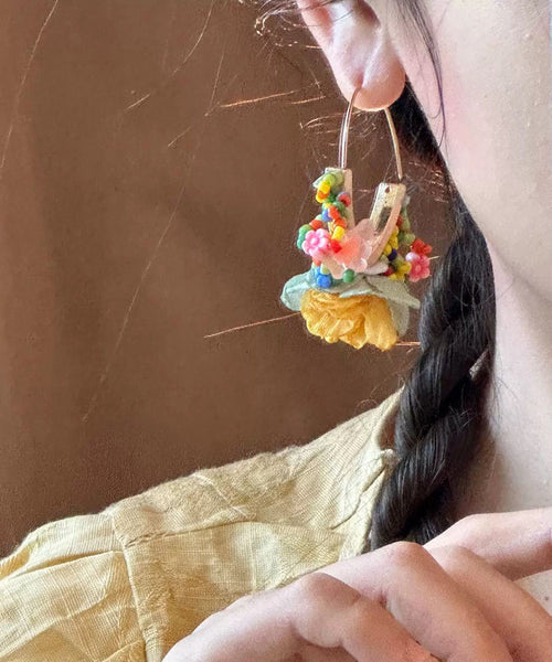 Earrings Design Gold Beads Original Floral Hoop Tulle Copper FashionChic