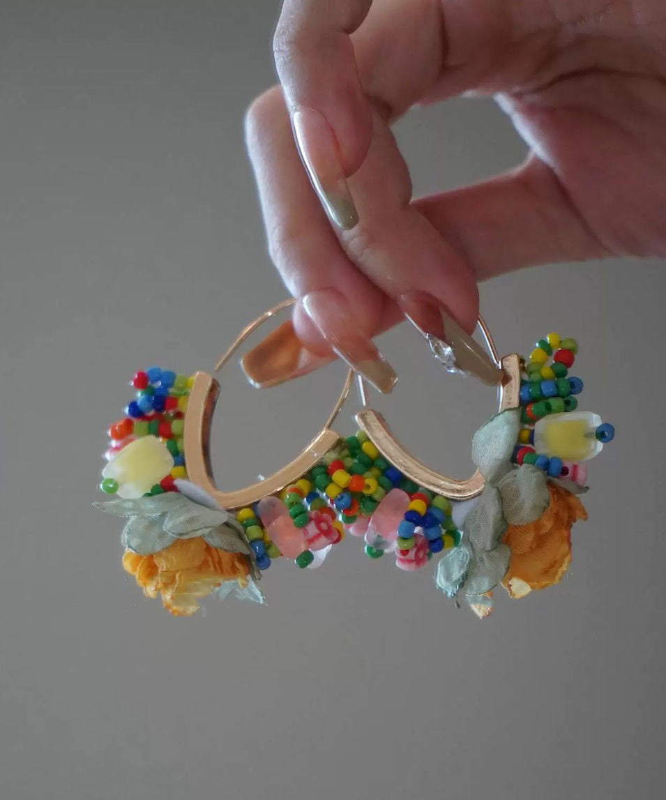 Earrings Design Gold Beads Original Floral Hoop Tulle Copper FashionChic