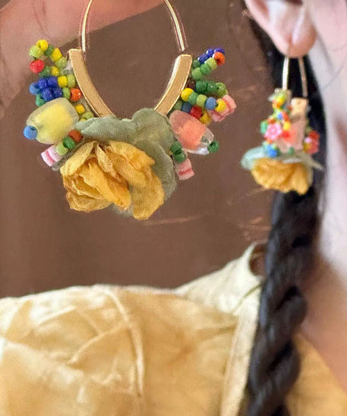 Earrings Design Gold Beads Original Floral Hoop Tulle Copper FashionChic